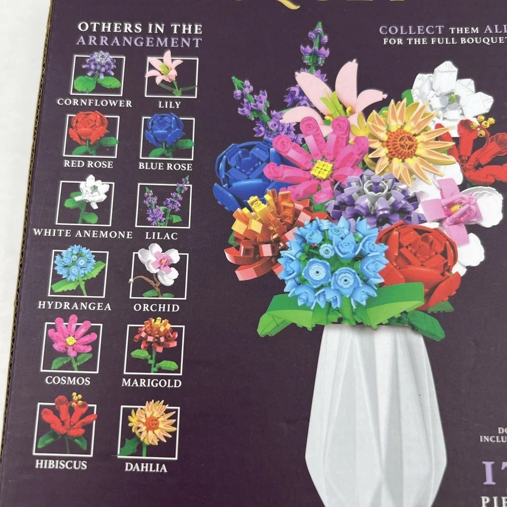 NEW, Block Bouquet CORNFLOWER Flower Building Block Set 174 Pieces‎